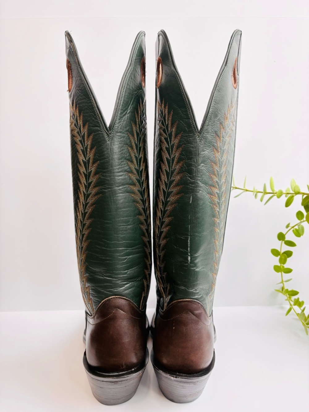 Hondo 2012 Buckaroo Cowboy Boots, Green/Brown, Roper Toe, Men’s Size 9D - Picture 5 of 14